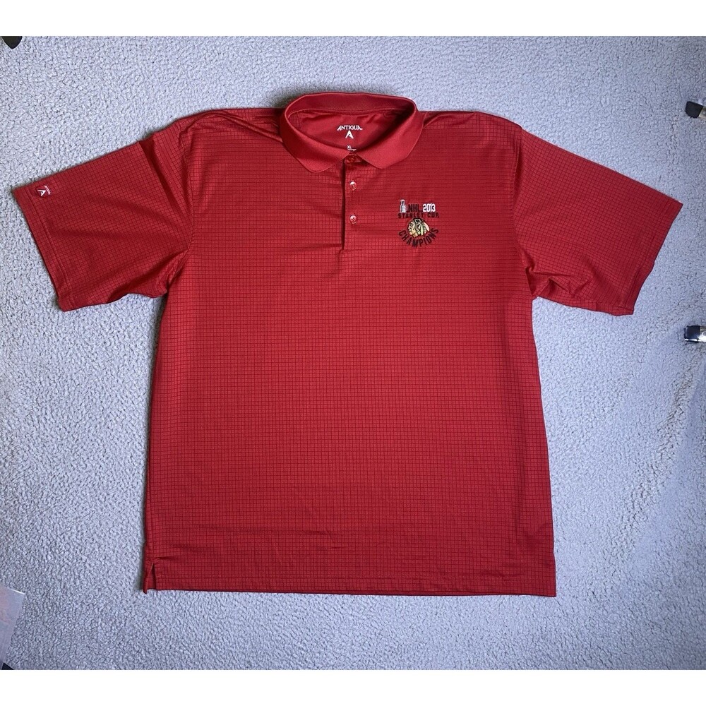 Chicago Blackhawks Antigua Shirt Mens XL Red Polo Short SL NHL Stanley Cup 2013